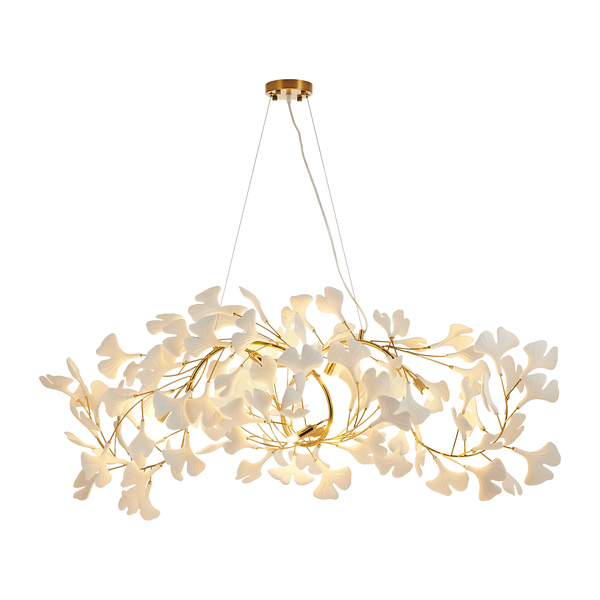 Designerska lampa wisząca BOTANIKA WAVE z ceramicznymi listkami - złoto i biel