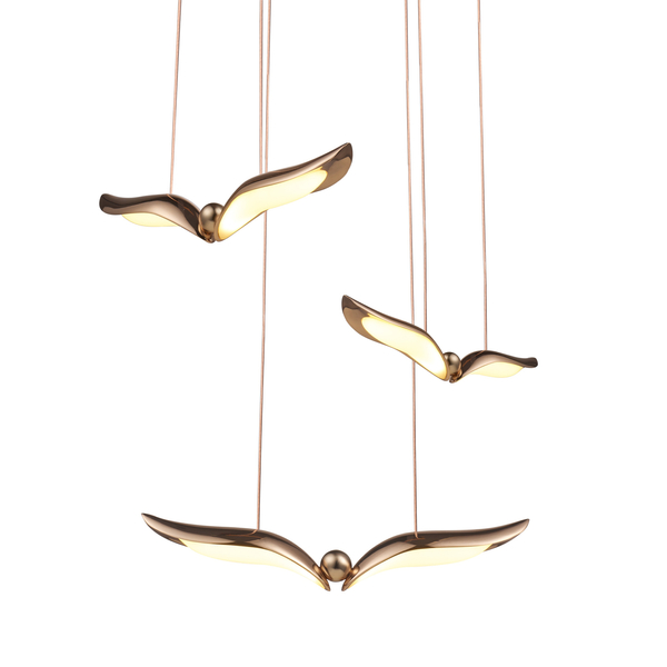 GUFO 3 – LED złoty ptak w różowym złocie, 36 cm