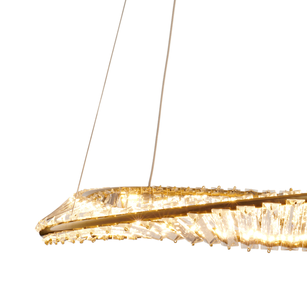 Lampa wisząca TWIST ROUND LED 60 cm - kryształowa złota lampa glamour do salonu