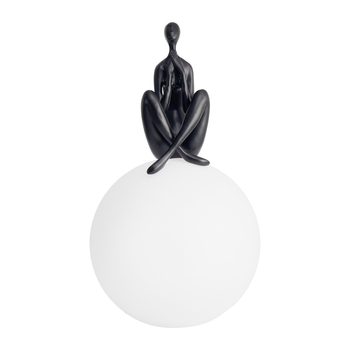 Lampa biurkowa WOMAN-3 biała kula z czarnym ludzikiem 47 x 35 cm