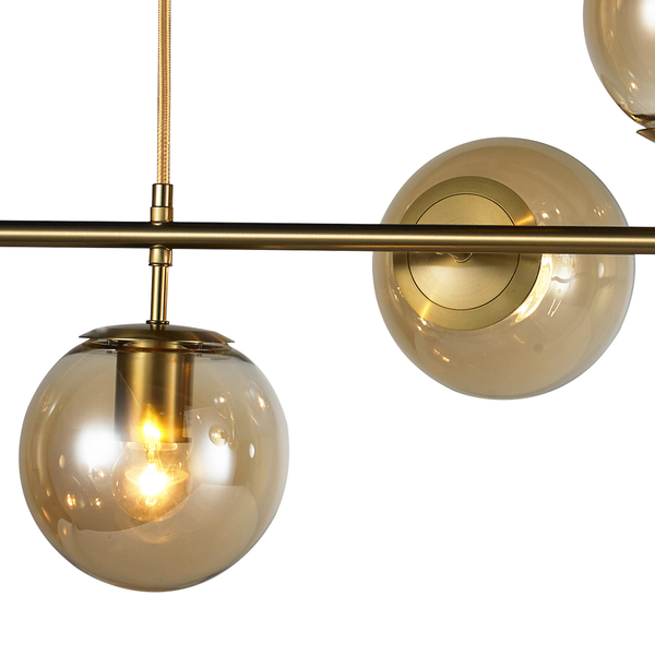 Lampa wisząca podłużna SISI złota - bursztynowe szklane klosze, do salonu