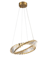 Lampa wisząca TWIST ROUND LED 40 cm - kryształowa złota lampa glamour do salonu 
