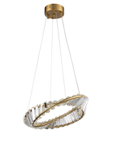 Lampa wisząca TWIST ROUND LED 40 cm - kryształowa złota lampa glamour do salonu 