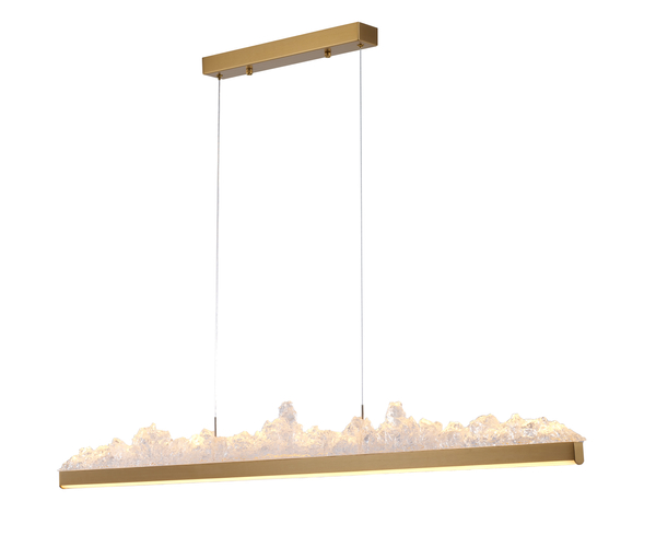 Lampa wisząca LED MONTANA LONG 125 cm - złota listwa z kryształowym efektem