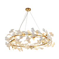 Lampa wisząca BOTANIKA złota 100 cm porcelanowe białe listki 