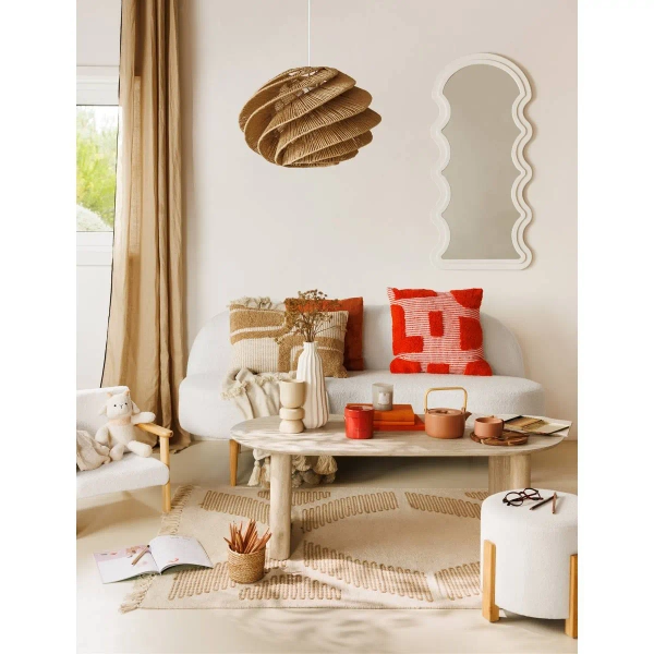 Pufa okrągła taboret BANSA biały baranek bouclette cm