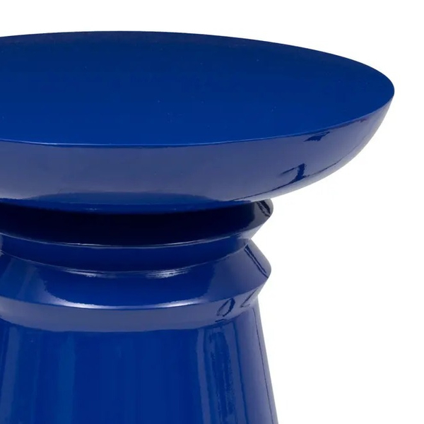 Stolik kawowy boczny JAYA - metalowy kolumnowy designerski, niebieski indygo wys. 43 cm