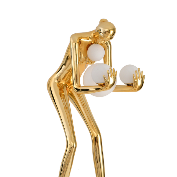 Lampa podłogowa WOMAN-2 – designerska, złota figura kobiety z białymi kloszami 190 cm