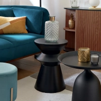 Stolik kawowy etniczny SOHAN designerski, czarny wys. 46,5 cm