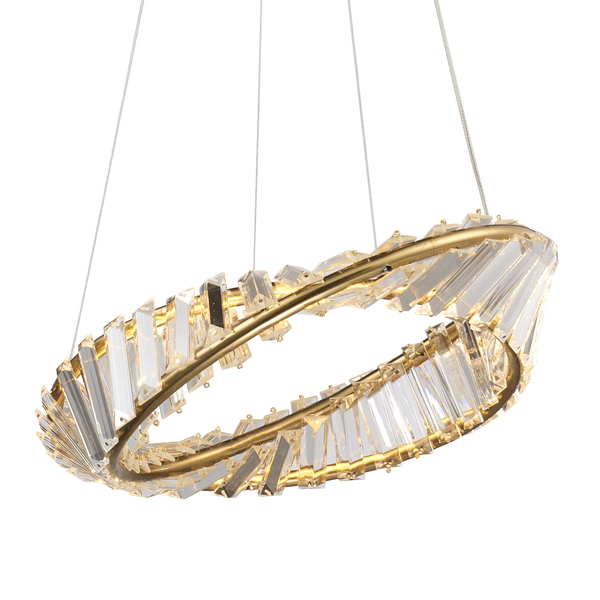 Lampa wisząca TWIST ROUND LED 40 cm - kryształowa złota lampa glamour do salonu 