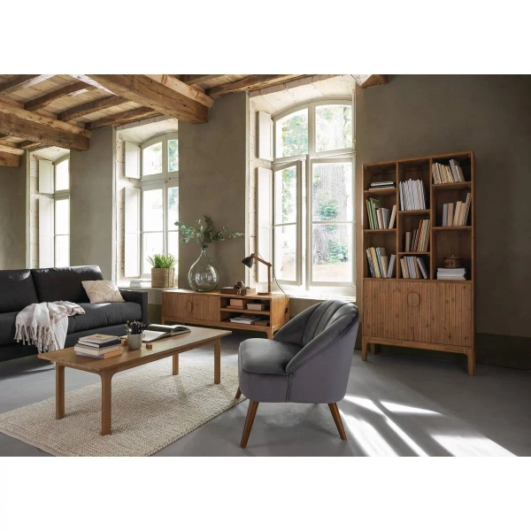 Fotel Naova - Szary Welurowy Fotel Skandynawski do Salonu