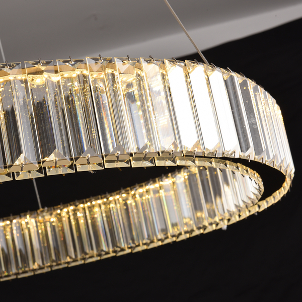 Lampa wisząca LED TIARA 80 cm - złota kryształowa okrągła, do salonu