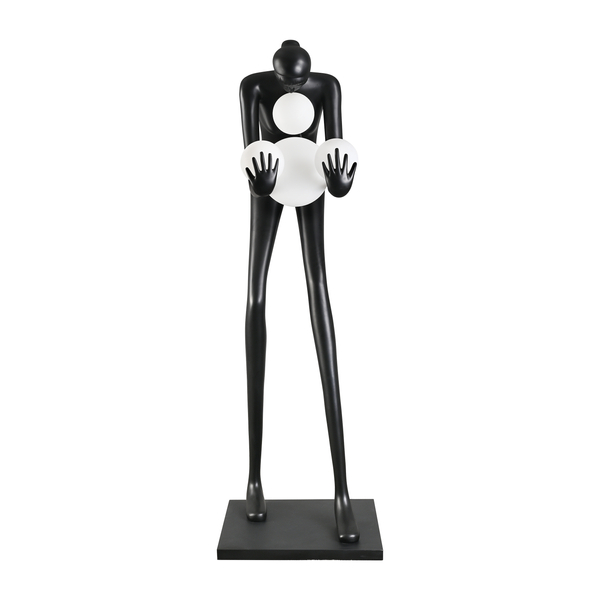 Lampa podłogowa WOMAN-2 BLACK czarna figura kobiety z białymi kloszami  190 cm
