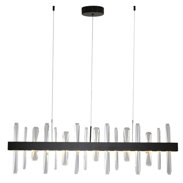 Lampa wisząca ARCTIC ledowa czarna podłużna listwa kryształki 100*33 cm