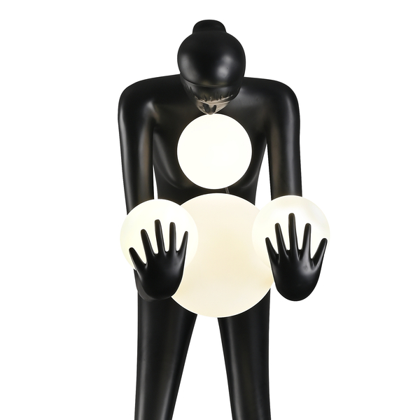 Lampa podłogowa WOMAN-2 BLACK czarna figura kobiety z białymi kloszami  190 cm