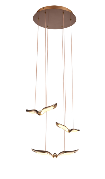 GUFO 3 – LED złoty ptak w różowym złocie, 36 cm