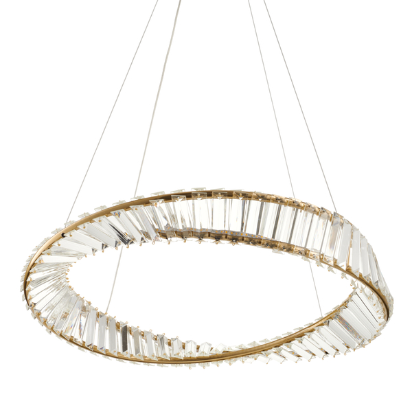 Lampa wisząca TWIST ROUND LED 60 cm - kryształowa złota lampa glamour do salonu