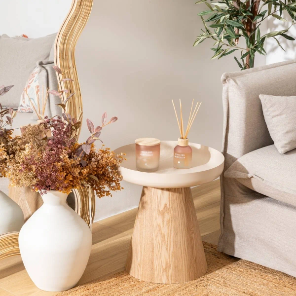 Stolik kawowy drewniany beżowy HERCYNA wys.42 cm