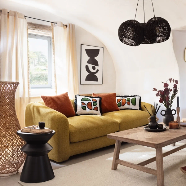 Stolik kawowy etniczny SOHAN designerski, czarny wys. 46,5 cm