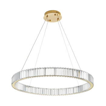 Lampa wisząca LED TIARA 80 cm - złota kryształowa okrągła, do salonu