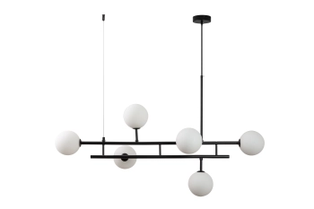 Designerska lampa wisząca Moderno Duo 100 cm - minimalistyczna czarna listwa z białymi kulami