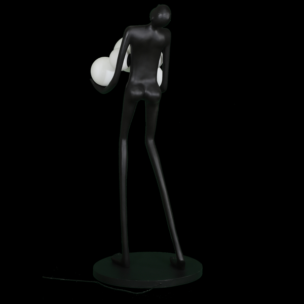 Lampa podłogowa WOMAN – designerska,czarna figura kobiety z białymi kloszami, 180 cm