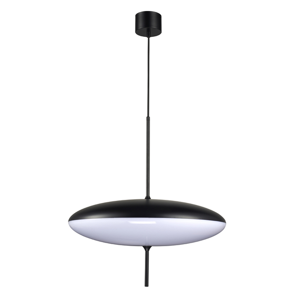 Lampa wisząca PIATTO 50 cm- nowoczesny biało-czarny płaski klosz