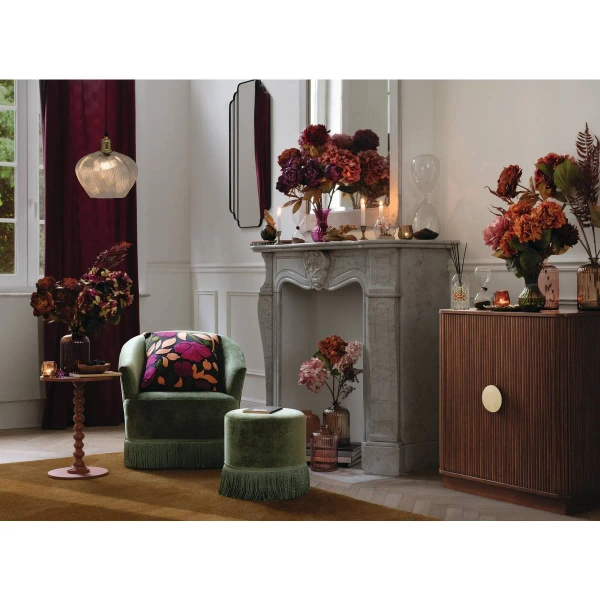 Stolik kawowy ALIX designerski z tłoczoną nogą, brązowy wys. 50 cm