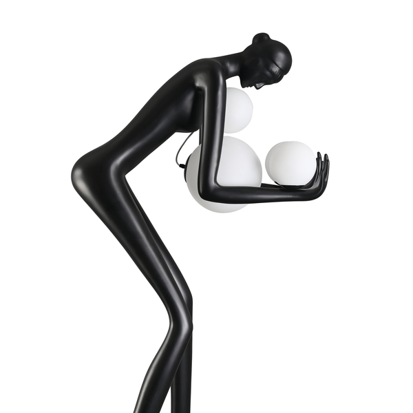 Lampa podłogowa WOMAN-2 BLACK czarna figura kobiety z białymi kloszami  190 cm