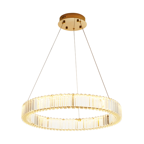 Lampa wisząca LED TIARA 60 cm - złota kryształowa okrągła, do salonu