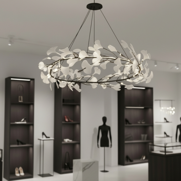 Lampa wisząca BOTANIKA czarno biała z ceramicznymi listkami 80 cm 