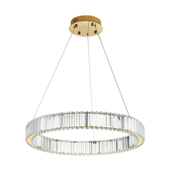 Lampa wisząca LED TIARA 60 cm - złota kryształowa okrągła, do salonu