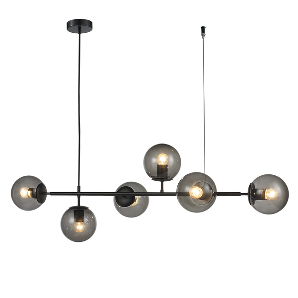 Lampa wisząca podłużna SISI czarna - dymione szklane klosze, do salonu