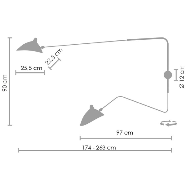 Kinkiet CRANE-2W czarny 175 cm