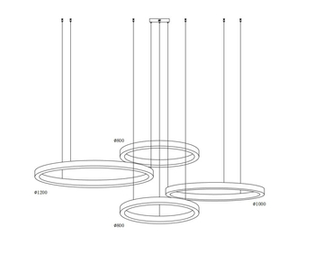 Lampa wisząca CIRCLE 80+80+100+120 LED mosiądz na 1 podsufitce